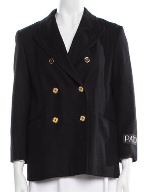 Black Double-Breasted Wool Blazer with Gold Buttons